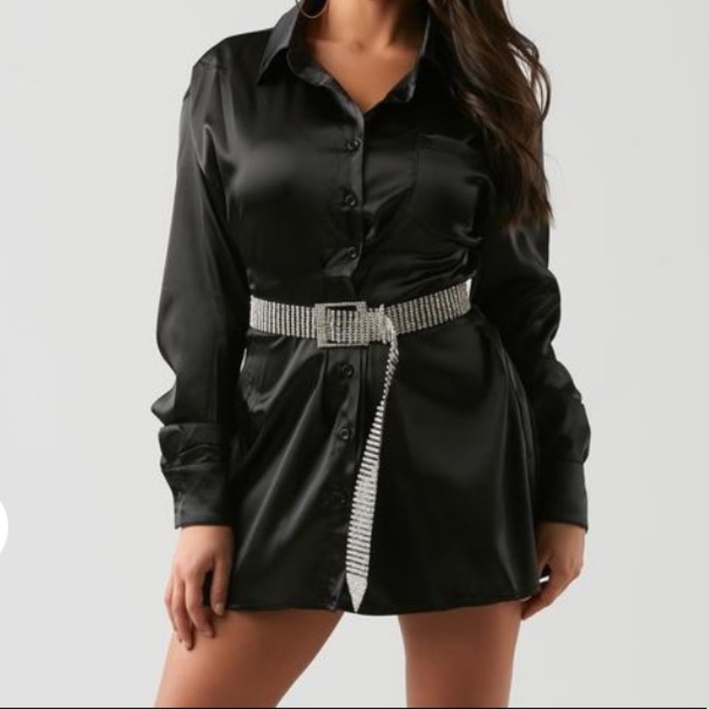 Silk long sleeve button up shirt dress